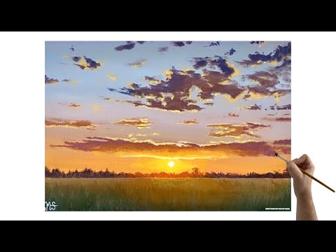 Easy Sunset painting acrylic  Sunset painting acrylic tutorial How to paint a sunset for beginners