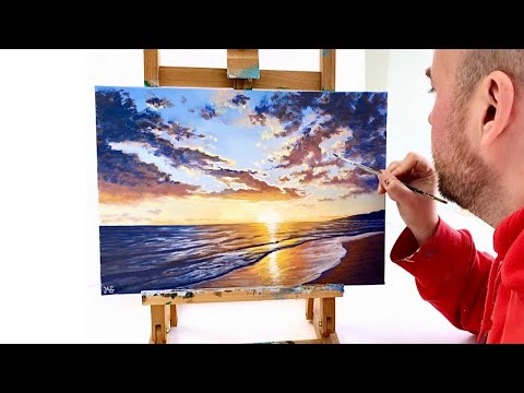 ACRYLIC PAINTING TUTORIAL SUNSET BEACH Acrylic painting sunset beach How to paint a sunset acrylics