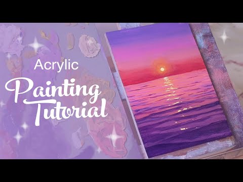 Acrylic Painting Tutorial  Purple Ocean Sunset beginner to intermediate