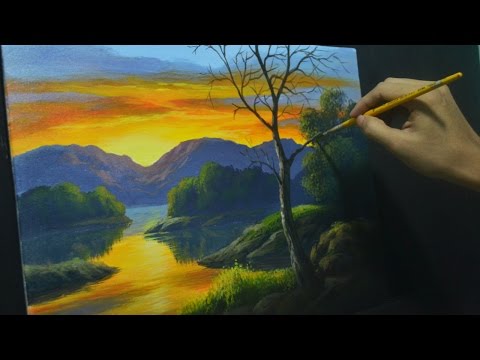 Acrylic Landscape Painting Lesson  How to Paint Sunset River and Reflections by JMLisondra