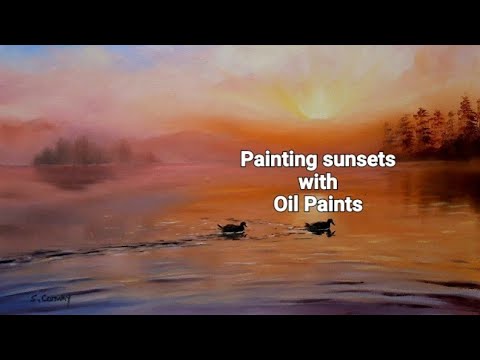 How to paint a sunset with water using Oil paints