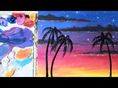 Painting Tutorial for Beginners  Starry Tropical Sunset  Oil Paint