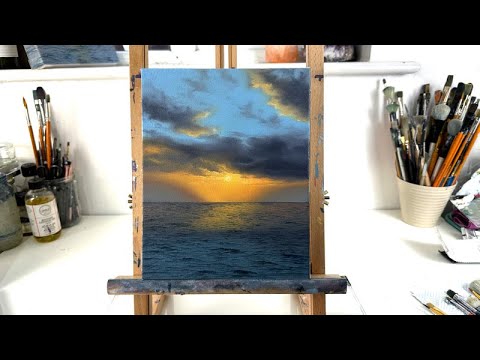 How To Paint An Ocean Sunset Oil Painting  Seascape Painting  Intermediate