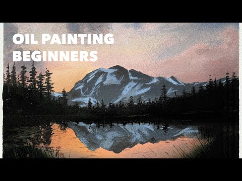 Oil Painting Tutorial BEGINNERS  How to Paint a Mountain Sunset Scenery
