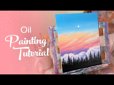 Oil Painting Tutorial  Sunset Clouds Tree Line Beginner to Intermediate