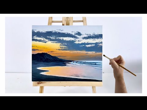 How to paint a Sunset over the ocean  Ocean Sunset Oil painting tutorial Oil Painting Sunset Beach