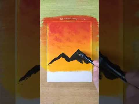 Simple Acrylic Painting  Sunset painting with Mountain shorts