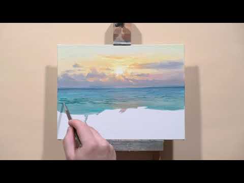 Oil Painting  Sunset Over The Sea  TimeLapse