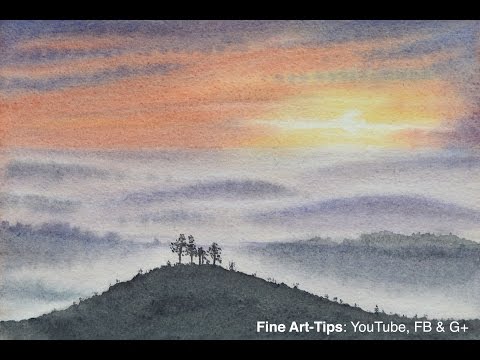 How to Paint a Sunset in Watercolor  Landscape at dusk  By ArtistLeonardo