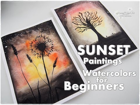 Beginners Dandelion amp Tree Sunset Watercolor Easy Painting Tutorial  Maremi39s Small Art 