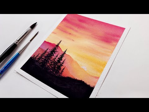 Watercolor Tutorial For Beginners Step by Step Red Orange Sunset Watercolor Painting For Beginners