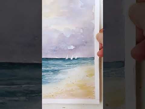 Loose Watercolor Seascape Sunset over the Ocean  Preview of Realtime Tutorial shorts nowpaintthis