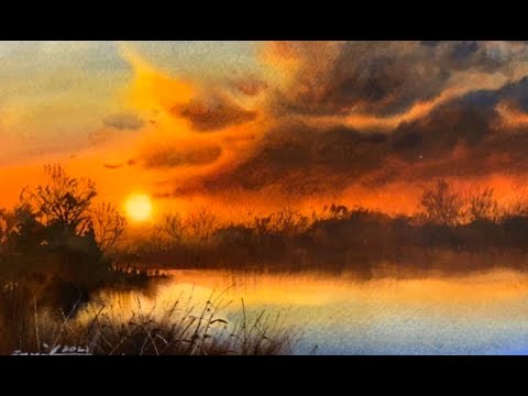 How to paint sunset in watercolor painting demo by javid tabatabaei