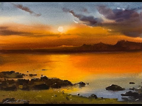How to paint sunset in watercolor painting demo by javid tabatabaei