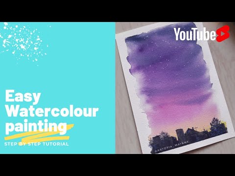 Watercolor Sunset Scenery Painting ideas for beginners step by step tutorial youtubeshorts shorts