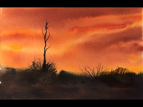 Watercolor  Painting A Simple Sunset