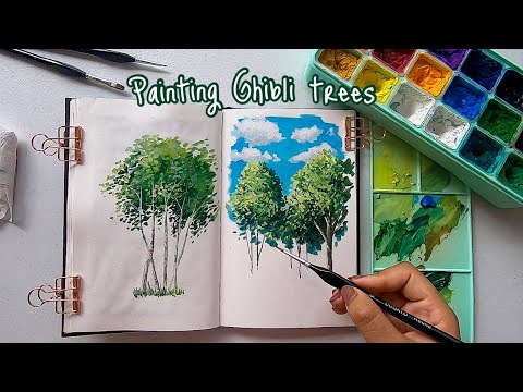  How to Paint Studio Ghibli Style Trees  Easy Beginners STEP BY STEP Goauche Tutorial  Speedpaint