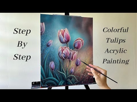 How to PAINT Colorful Tulips  ACRYLIC PAINTING 