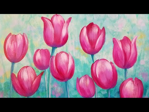  Learn to Paint Easy TULIPS Acrylic Painting Tutorial LIVE
