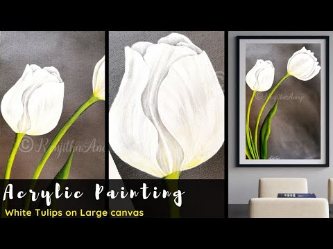 acrylic painting tutorial  White tulip flower painting  how to draw  art demo