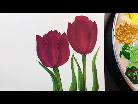 how to painting tulip flower  one stroke acrylic painting