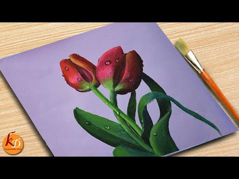 How to paint Tulip   Acrylic painting for beginners  Red Acrylic Painting  Episode 283