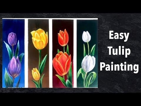 Tulip Painting How to Paint Easy Flowers  Art Lobby Acrylic Painting Tutorial DEMOASMR
