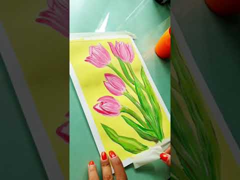 shorts How to paint Tulips watercolor gouachepaint flowerpainting