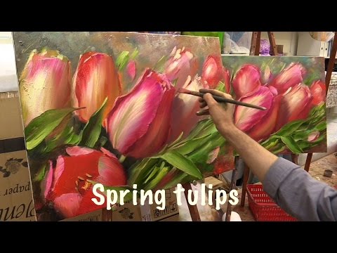 Spring Tulips Workshop with two canvasWorkshop  in English from Oleg Buiko Oil painting