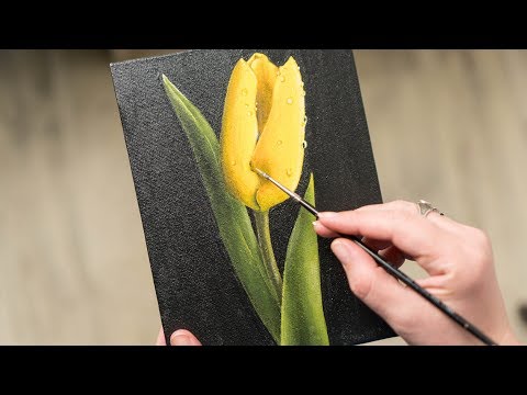 The Yellow Tulip in the Dew  Acrylic painting  Homemade Illustration 4k