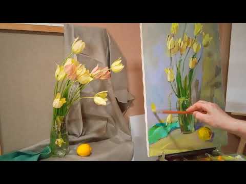 Tulips oil painting How to paint yellow tulips My painting process from start to finish Artwork