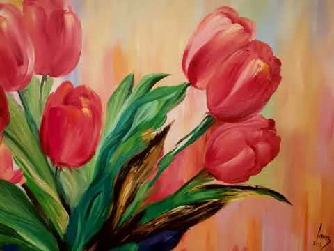 Morning Tulips Oil Painting By Lamees Alhassar