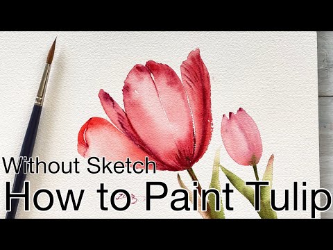 How to paint tulips in watercolor Without sketch Tutorial Step by Step Flower painting