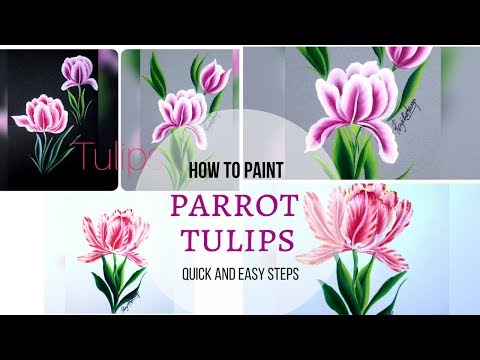 How to paint Parrot Tulips  One stroke painting Tulips  Simple and easy painting