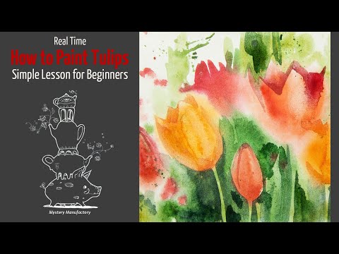 How to Paint Tulips Watercolor in Impressionism Style Simple Lesson for Beginners Real Time Video