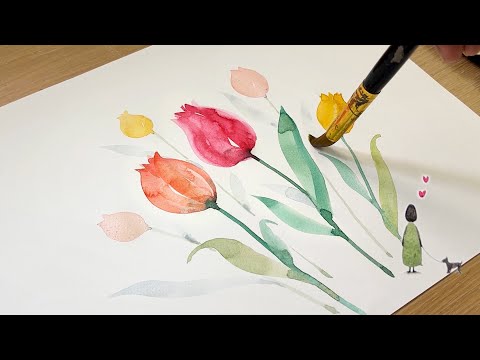 How to Paint Tulips  Watercolor Flower Painting
