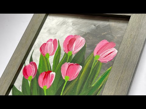 Pink Tulips  How to paint  Easy acrylic art for beginners shorts acrylicpainting