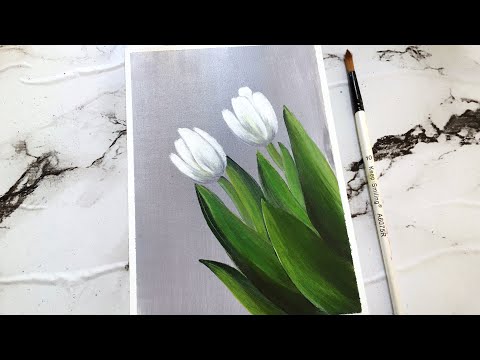 How to paint White Tulips in Acrylic Paint  Easy Tulips painting for beginners