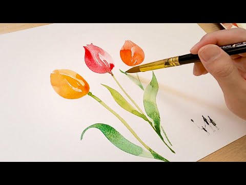 How to Paint Tulips  Watercolor Painting  Drawing a Butterfly