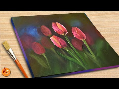 Winter Morning Tulip Field Acrylic Painting  Tulip Painting  Episode 122