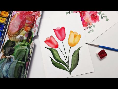 How to draw and paint tulips for beginners  Easy watercolor tulips tutorial amp Easy spring flowers