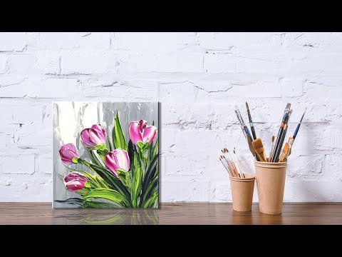Paint Tulip flowers with Acrylic Paints and a Palette Knife PART 1