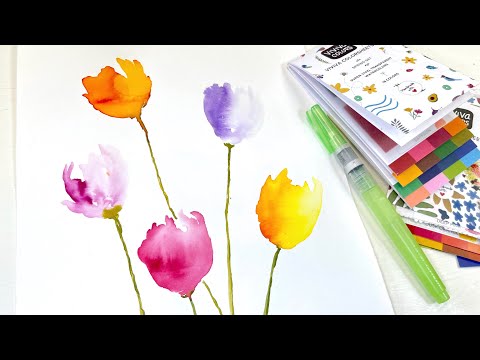 How to Paint Easy Colorful Watercolor Tulips  Quick Greetings Card Idea  Waterbrush Tutorial