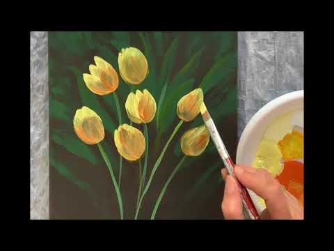 How to paint yellow tulips step by step in acrylic paints Painting tulips for beginners tutorial