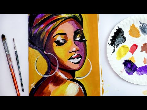 Acrylic Painting with Complementary colors  Black Woman  Step by Step Tutorial