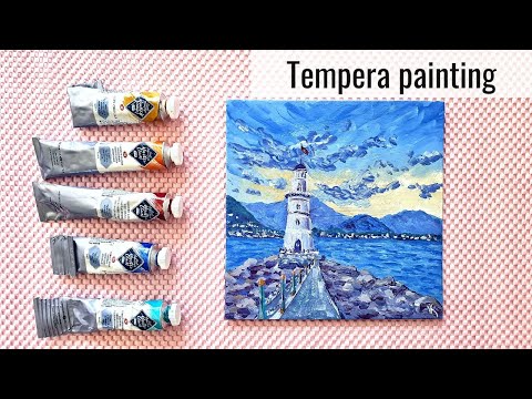 Tempera painting for beginners  Lighthouse landscape  Tempera speedpaint