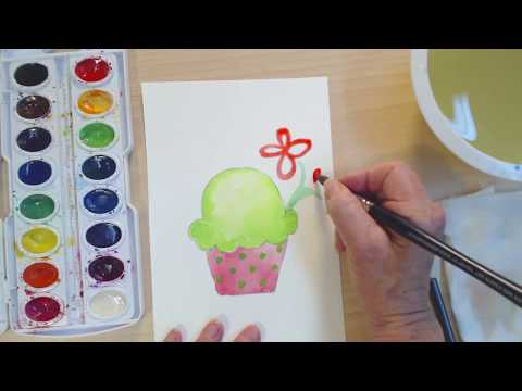 Simple Cupcake with Flower to Paint in Watercolor  Kids amp Adults