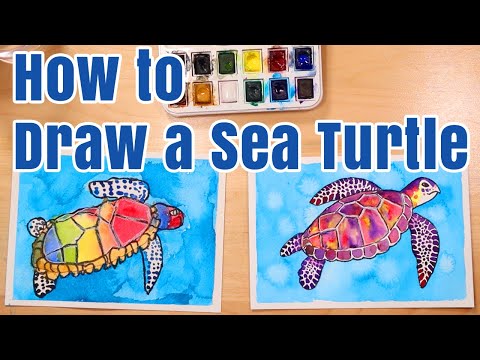 How To Draw a Sea Turtle Kids Watercolor Tutorial