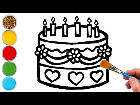 Birthday Cake Drawing Painting and Coloring Picture for Kids amp Toddlers  Watercolor Paintings