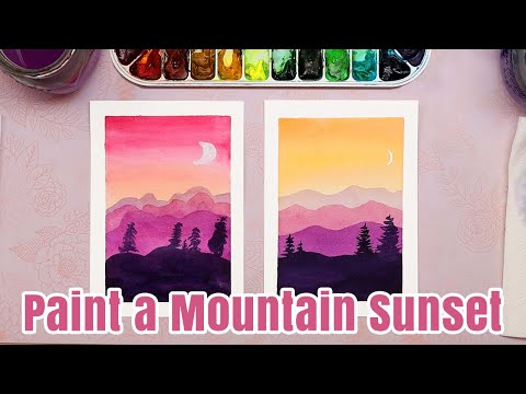 How to Paint a Mountain Sunset in Watercolors Kids Art Tutorial